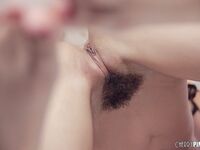 Melissa Moore Fingering Her Hairy Pussy on the Bed in Sexy Lingerie!
