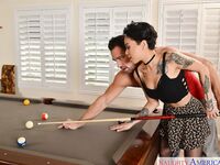 Honey Gold In Stockings And Garter Belt Getting Fucked On A Poll Table!