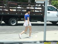 Honey Gold Flashes Her Pink Lace Panties And Gets laid!