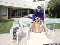 Stacy Jay Tanning In A Green String Bikini And Then Taking A Cock Into Her Asshole!