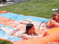 Scarlett Sage Slip And Slide Lubed Threesome Sex Pictures!