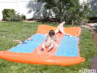 Scarlett Sage Slip And Slide Lubed Threesome Sex Pictures!