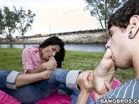 AJ Estrada Outdoors For Foot Sex!