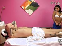 Cindy Starfall Sucks And Fucks A Cock On A Massage Table!