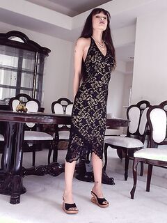 Jade Hsu In A Tight Long Black Lace Dress!