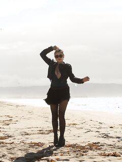 Shelley Fox posing In Her Sheer Black Pantyhose!